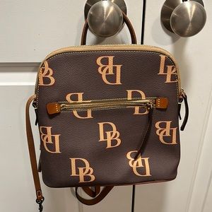 Dooney & Bourke Monogram Signature Logo Backpack Brown Coated Cotton Pockets